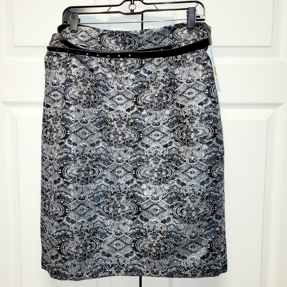 ANTONIO MELANI Blue and Gray Patterned Pencil Skirt NWT